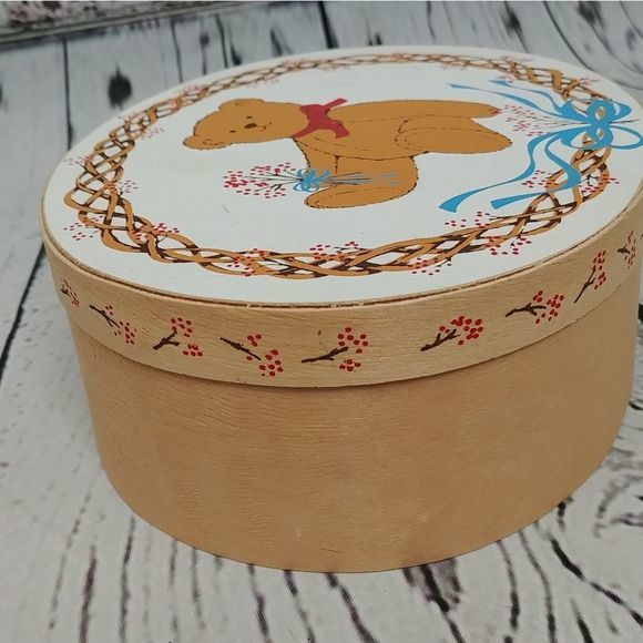 Vintage Bentwood‎ Style Oval Wood Painted Bear Box - Picture 3 of 10